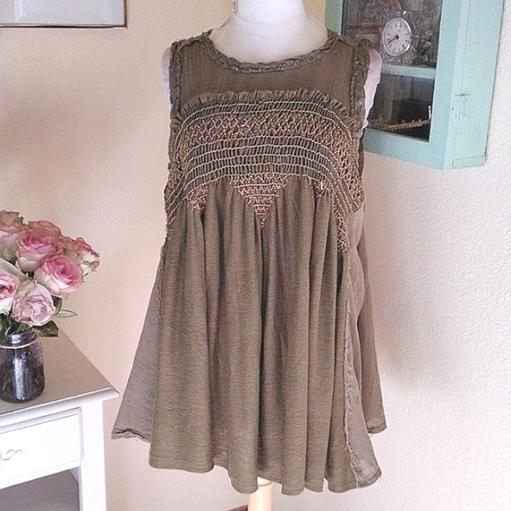 Free People Tribal Sage Green Top - Picture 2 of 11
